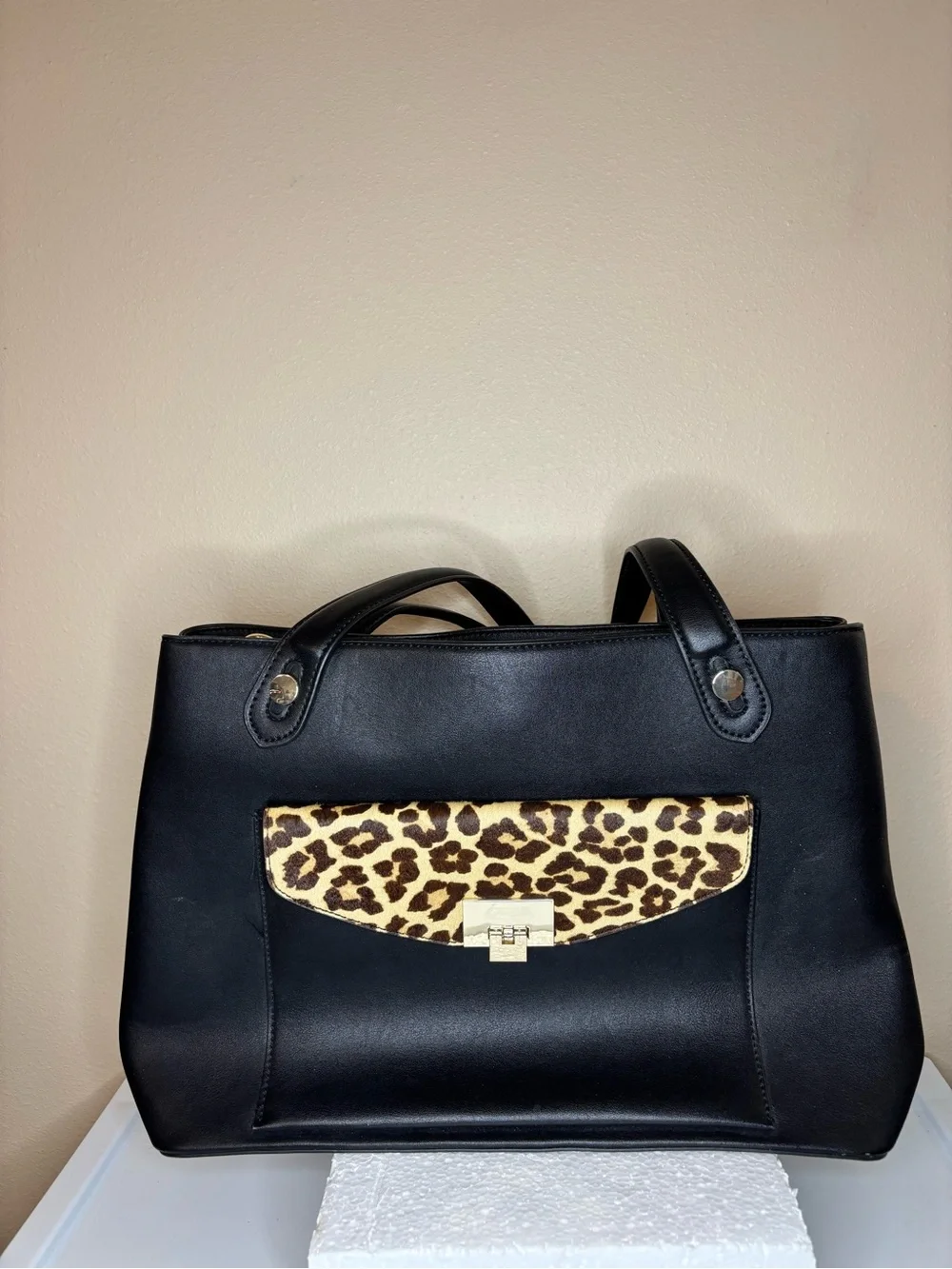 Kelly & Katie Purse Black & Leopard Print Oversized 3-in-1 Tote Satchel Bag